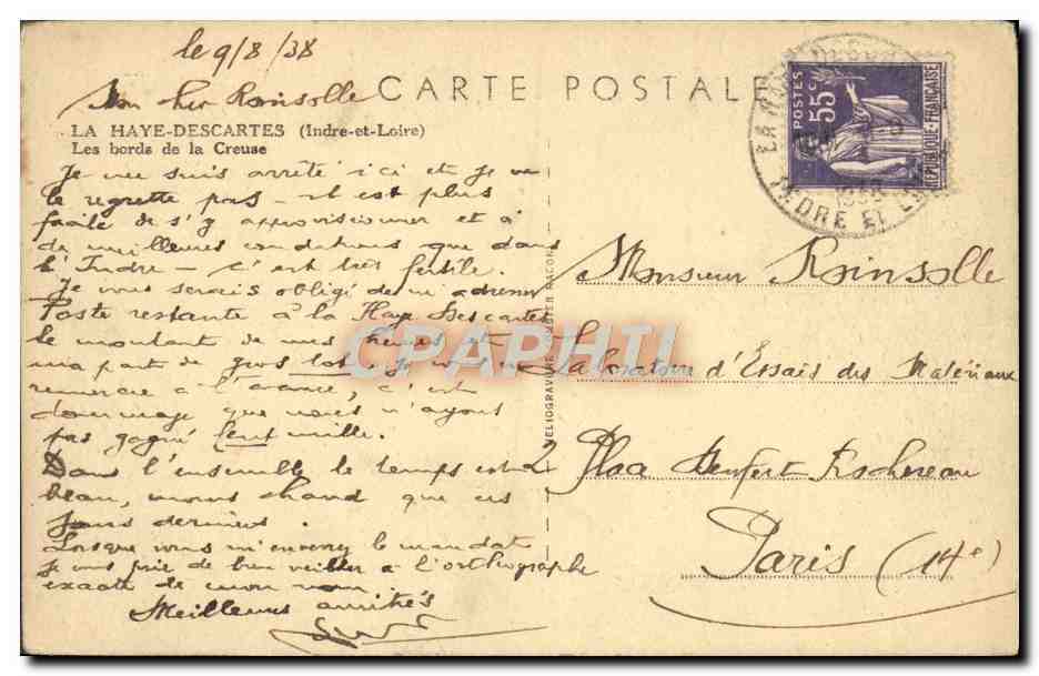 CPA La Haye Descartes Les Bords De La Creuse — Rückseite