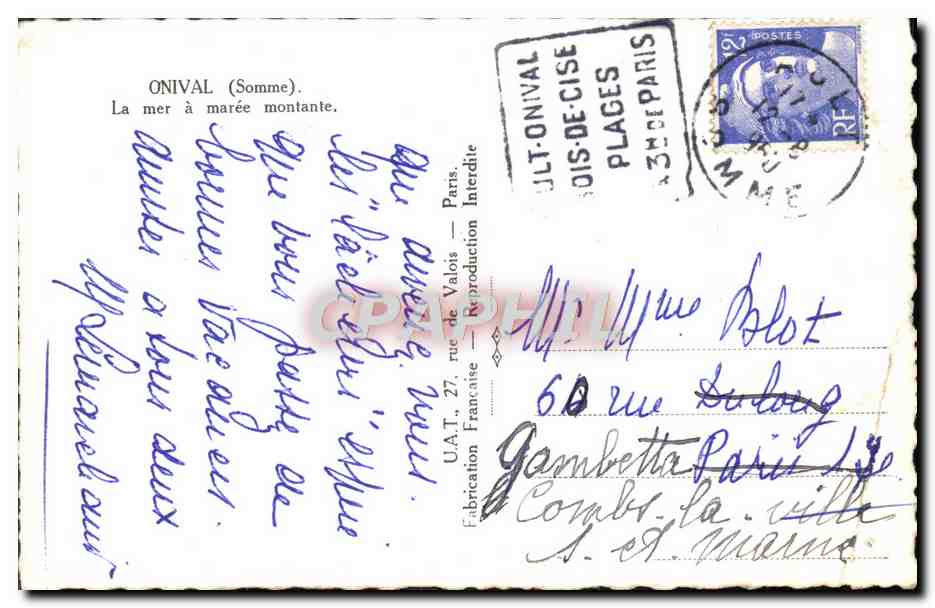 CPM Onival La mer a maree montante — Back