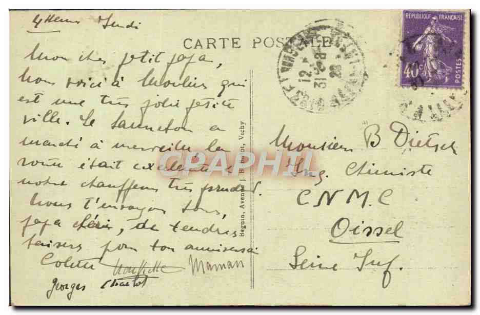 CPA Moulins Le pont Regemortes L'eglise du Sacre Coeur et la cathedrale — Verso