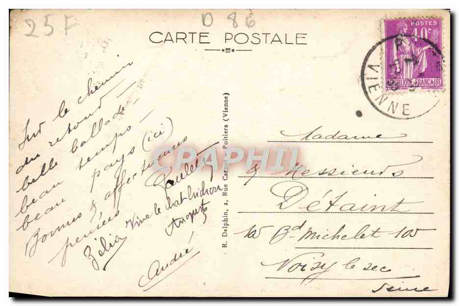 Poitiers — Vue sur le Clain prise du Pont Guillon — R. D. n°19 — Verso