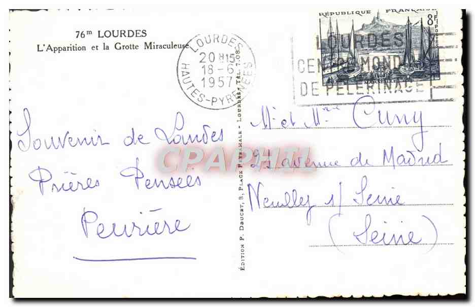 CPM Lourdes L'Apparition Et La Grotte Miraculeuse — Verso