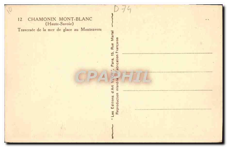 Chamonix Mont-Blanc — Traversée de la mer de glace au Montenvers — Les Éditions d'Art Yvon, Paris — Verso