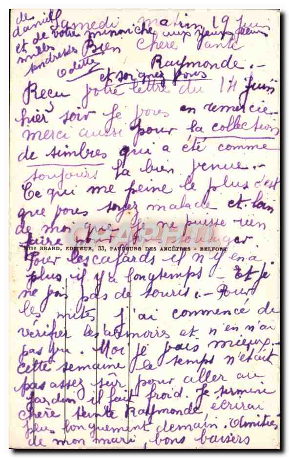 CPA Belfort La Statue Quand Meme Merci — Verso