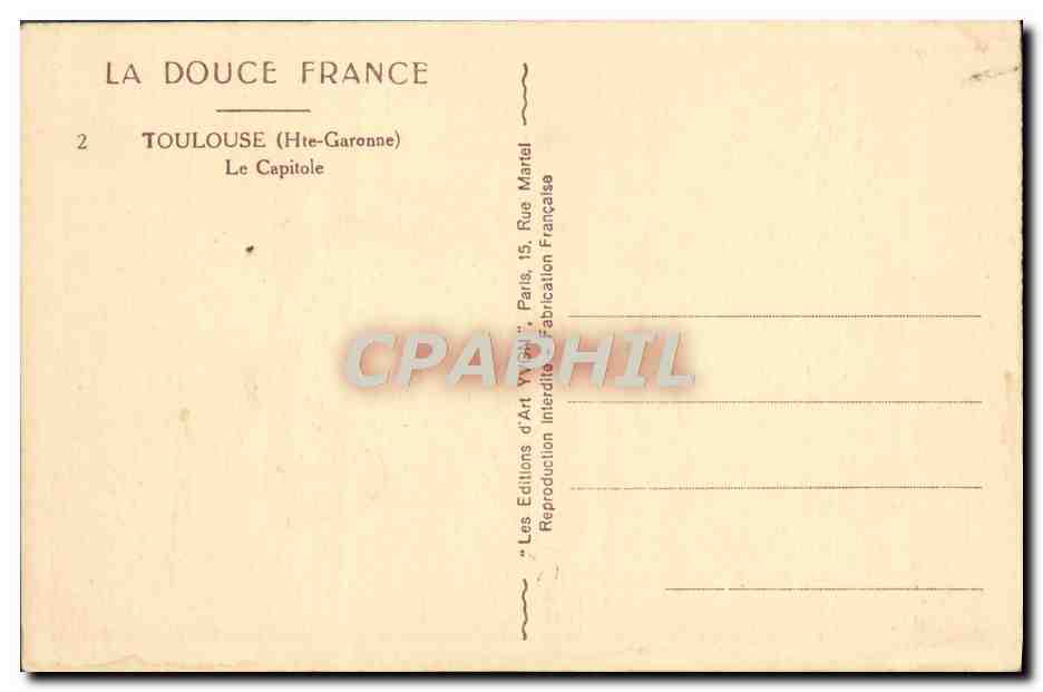 Toulouse — The Capitol — Éditions d'Art W. Gatti, Paris — Back