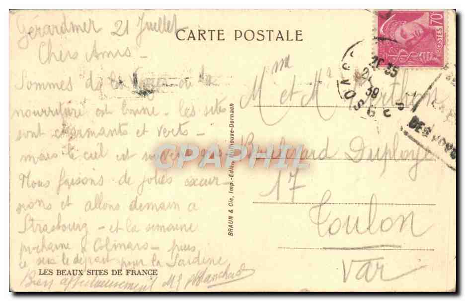 CPA Vallee des lacs de Retournemer et de Longemer — Rückseite