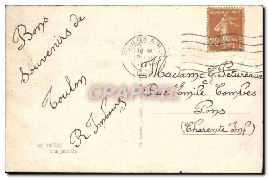 CPM Toulon Vue generale  — Verso