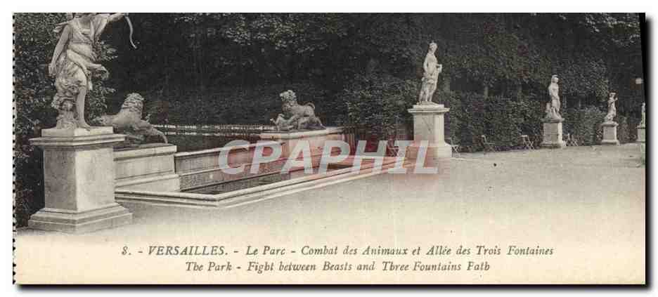 CPA Versailles Le parc Combat des animaux et allee des Trois Fontaines 