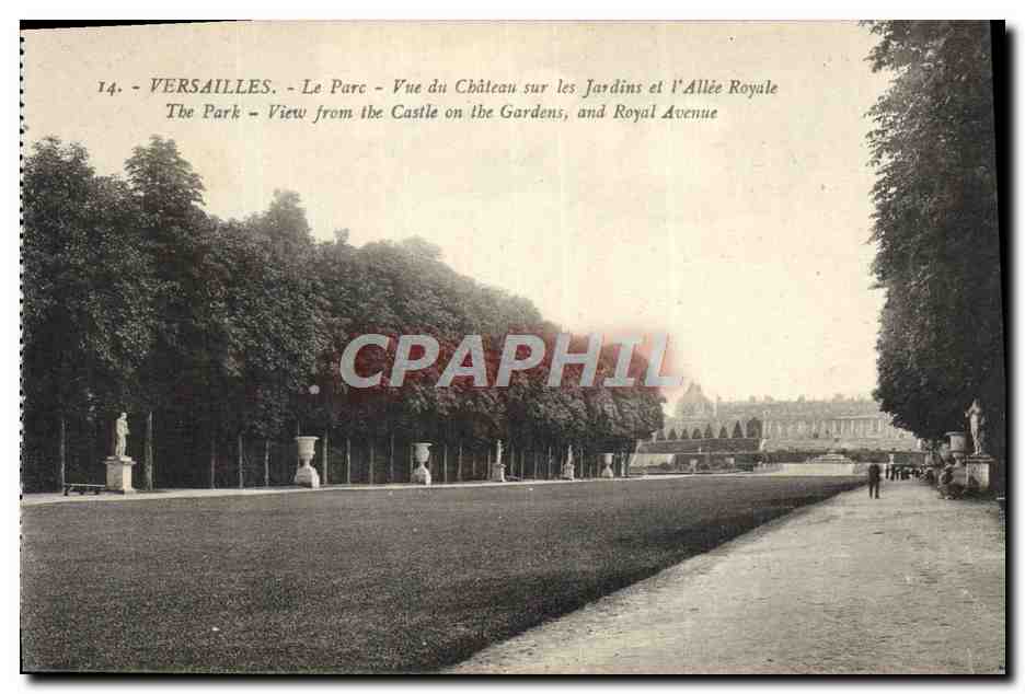 CPA Versailles Le Parc Vue Du Chateau Sur Les Jardins et L'Allee Royale