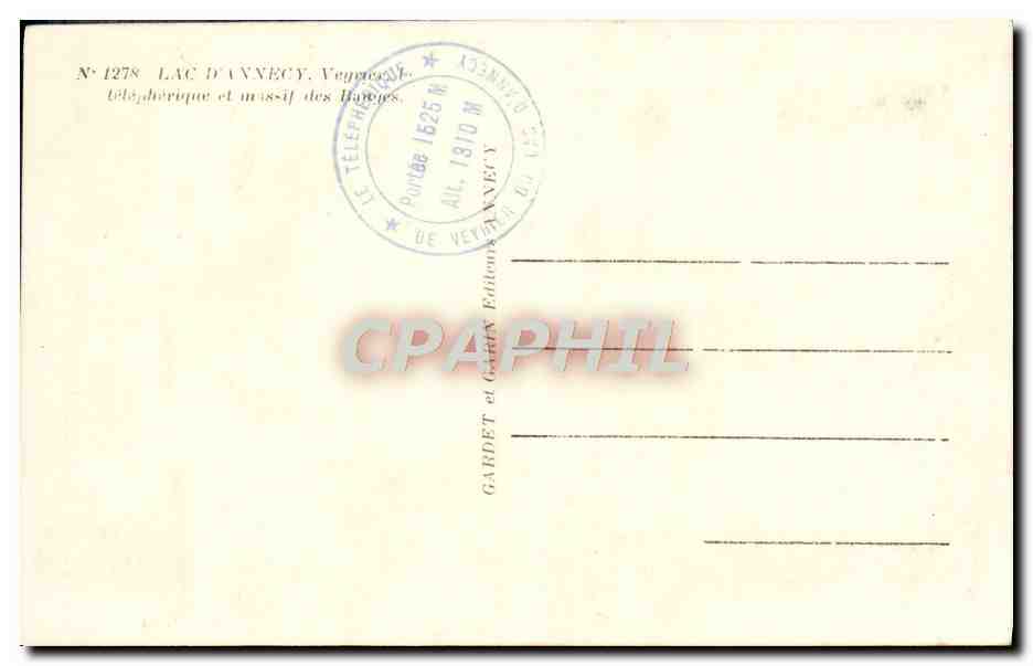 Lac d'Annecy — téléphérique et massif des Bauges — éditeur Gardet et Gail, n° 1278 — Rückseite