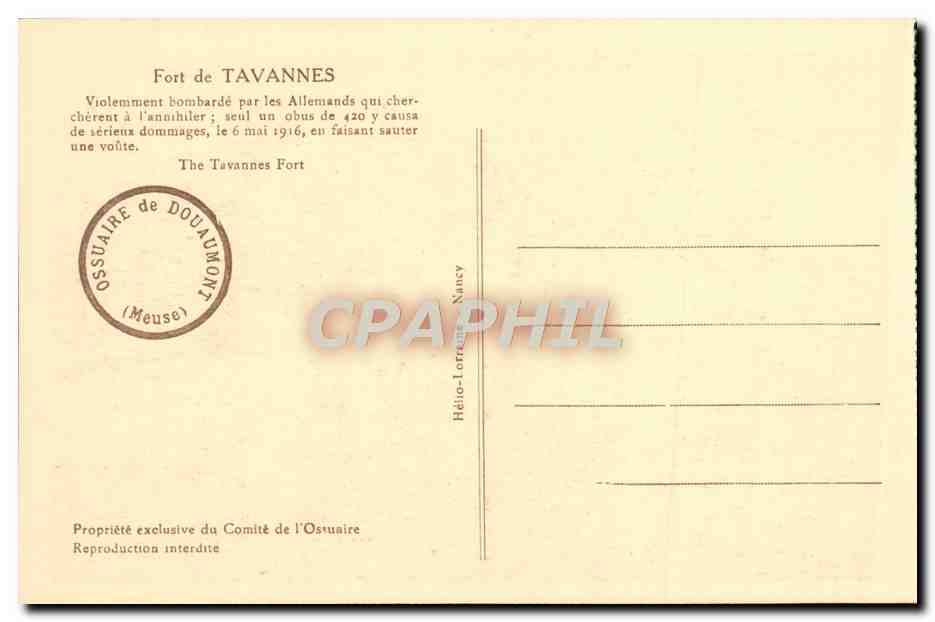 Fort de TAVANNES — bombardé en 1916 — Ossuaire de Douaumont — Back