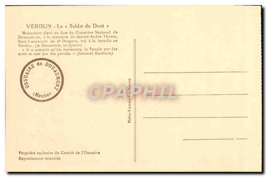 CPA Verdun Le Soldat du Droit Militaria — Back