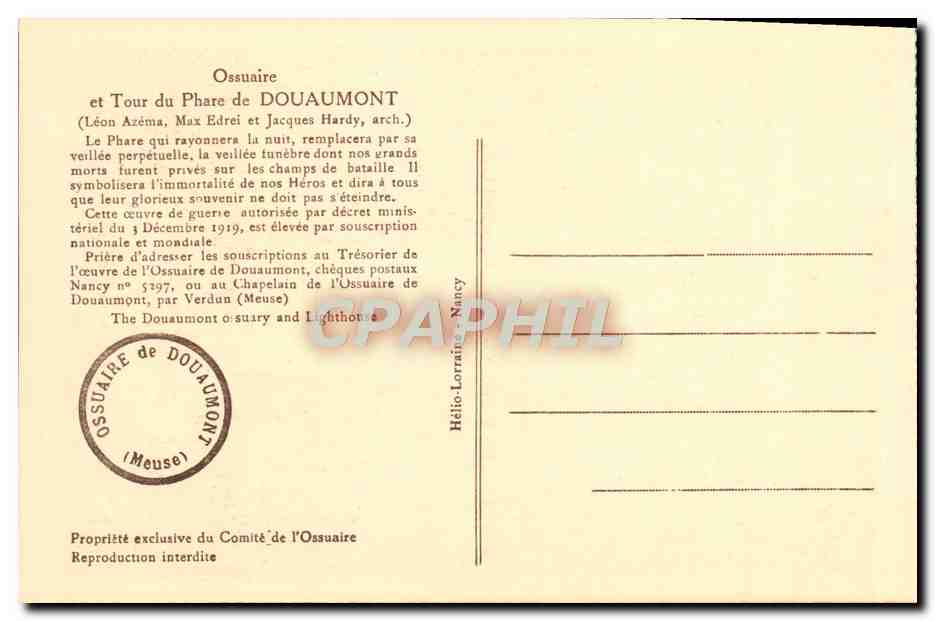 CPA Verdun et Tour du Phare de Douaumont Militaria — Rückseite