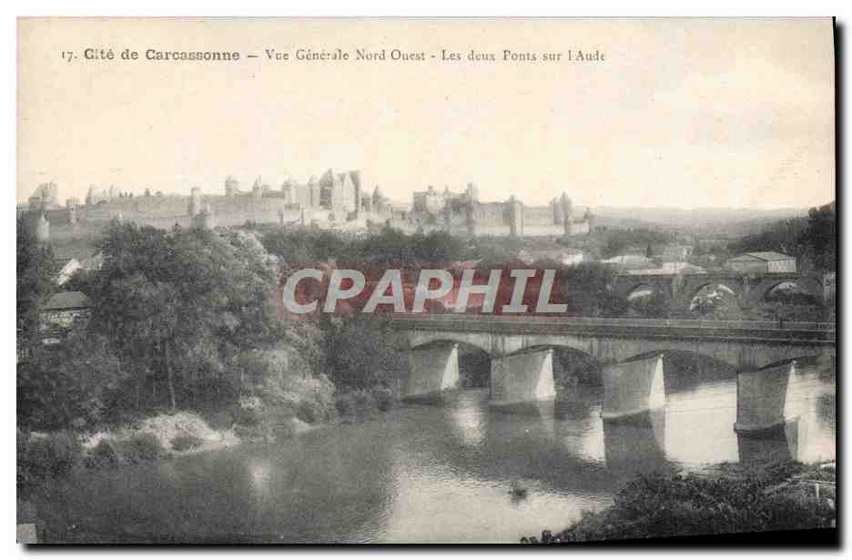 CPA Cite de Carcassonne Vue Generale Nord Ouest Les Deux ponts sur l'Aude