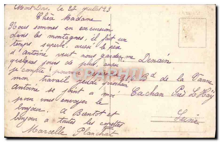 CPA Le Mont Dore Le Capucin — Verso
