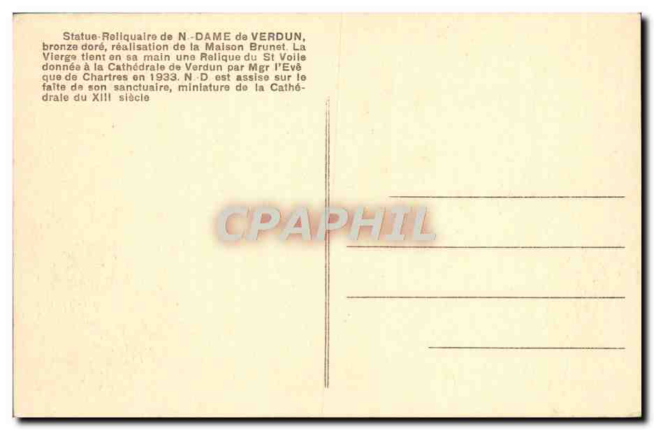 CPA Statuaire reliquaire de ND de Verdun Maison Brunet  — Verso