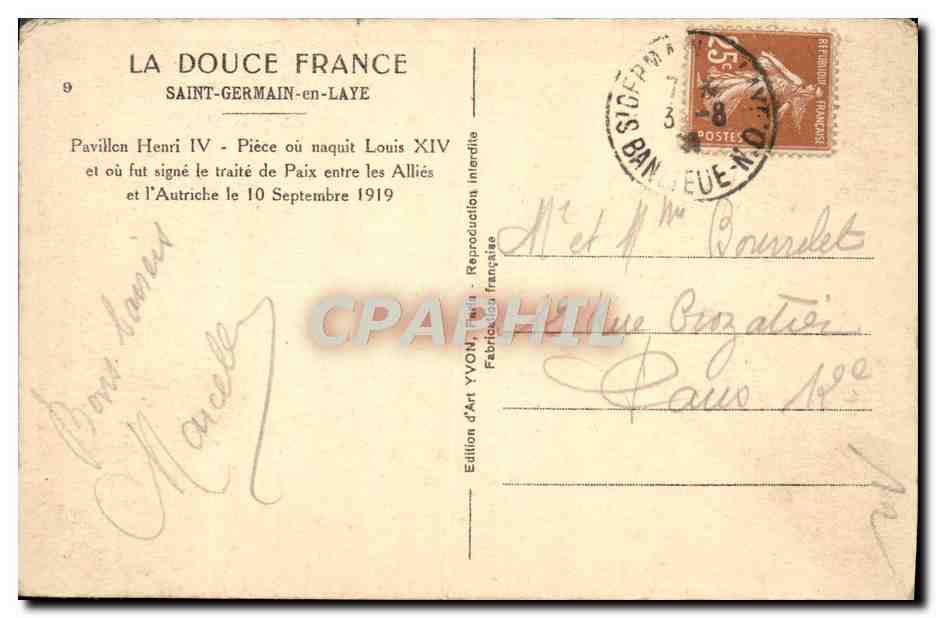 CPA Saint Germain en Laye Pavillon Henri IV — Verso