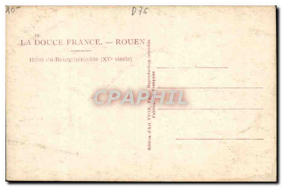 CPM Rouen Hotel du Bourgtheroulde — Verso
