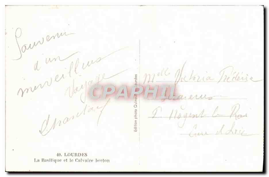 CPA Lourdes La Basilique et le Calvaire Brelon — Verso
