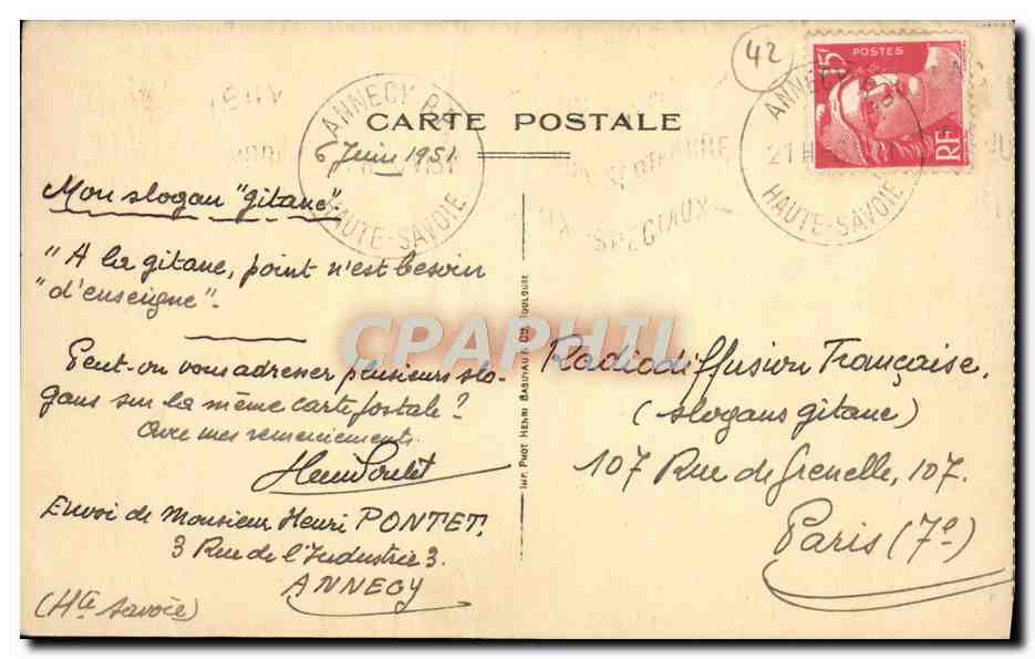 CPA Charlieu Cloitre des Cordeliers et L'Eglise — Rückseite