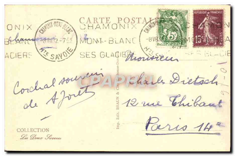 CPA Chamonix Le Bois Du Paradis Et Le Mont Blanc — Verso