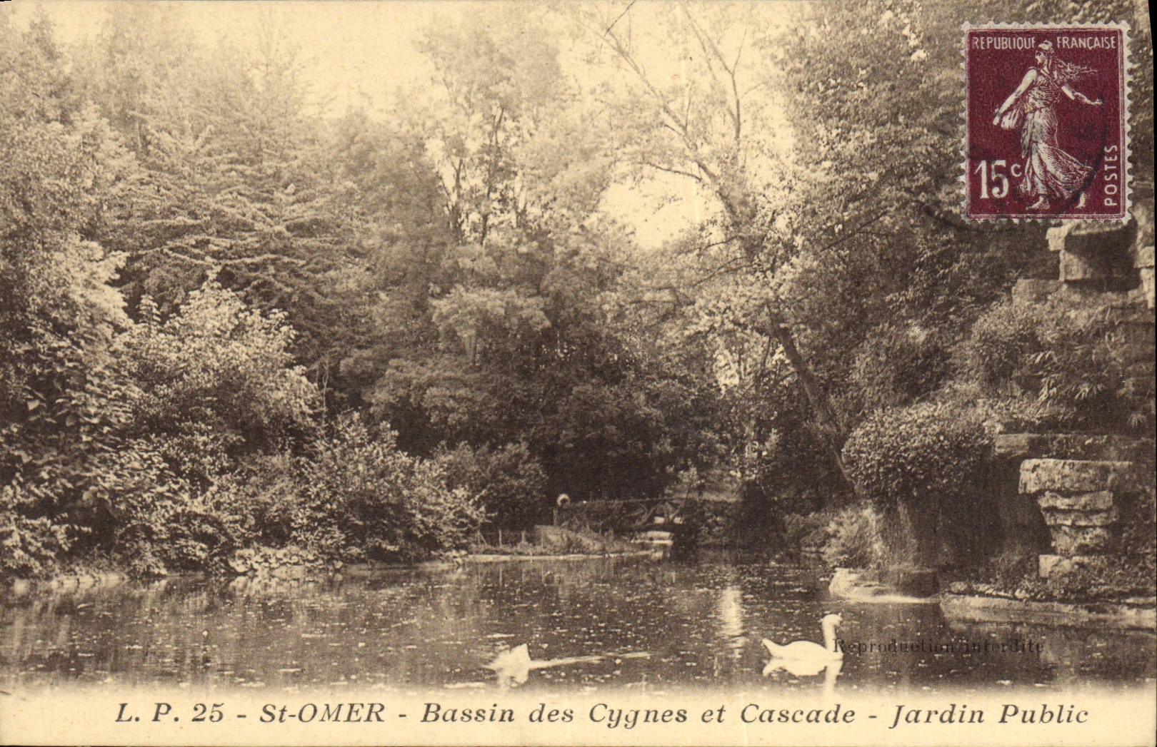 CPA St Omer Bassin des Cyynes et Cascade Jardin public Cygnes