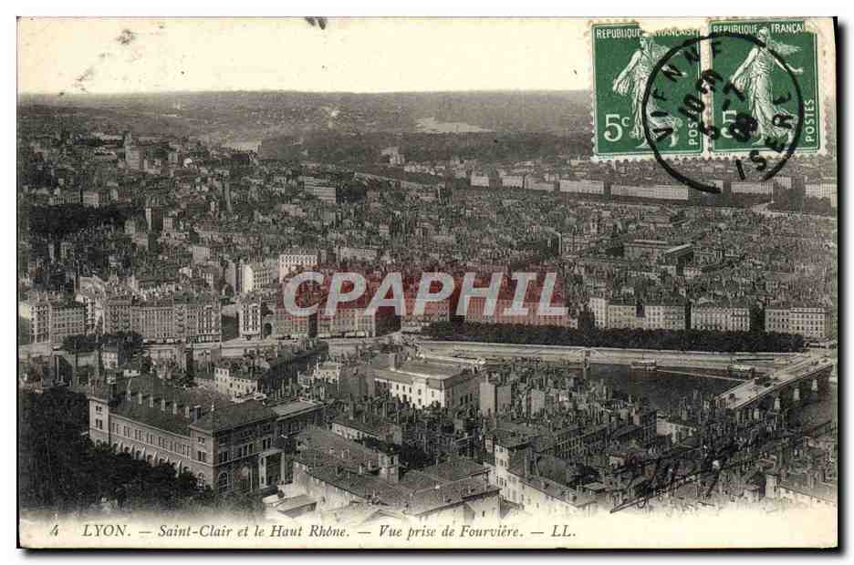 LYON. — Saint-Clair et le Haut Rhône. — Vue prise de Fourvière. — LL.