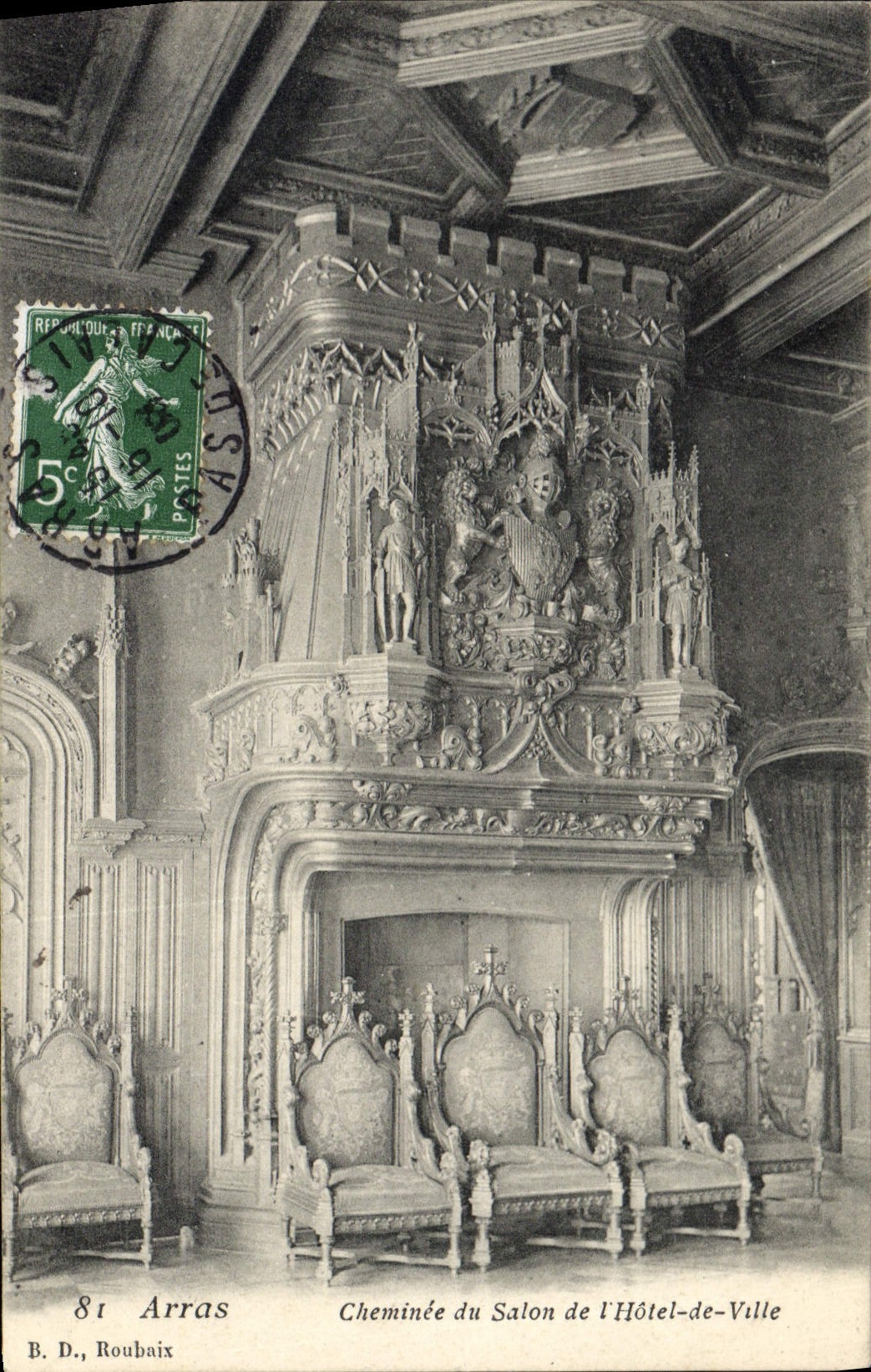 Arras — Cheminée du Salon de l'Hôtel-de-Ville — B. D., Roubaix