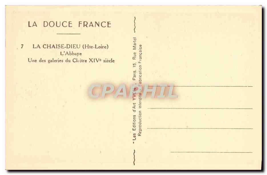 La Chaise-Dieu (Hte-Loire) — L'Abbaye, une des galeries du cloître XIVe siècle — Les Éditions d'Art Yvan, Paris — Back