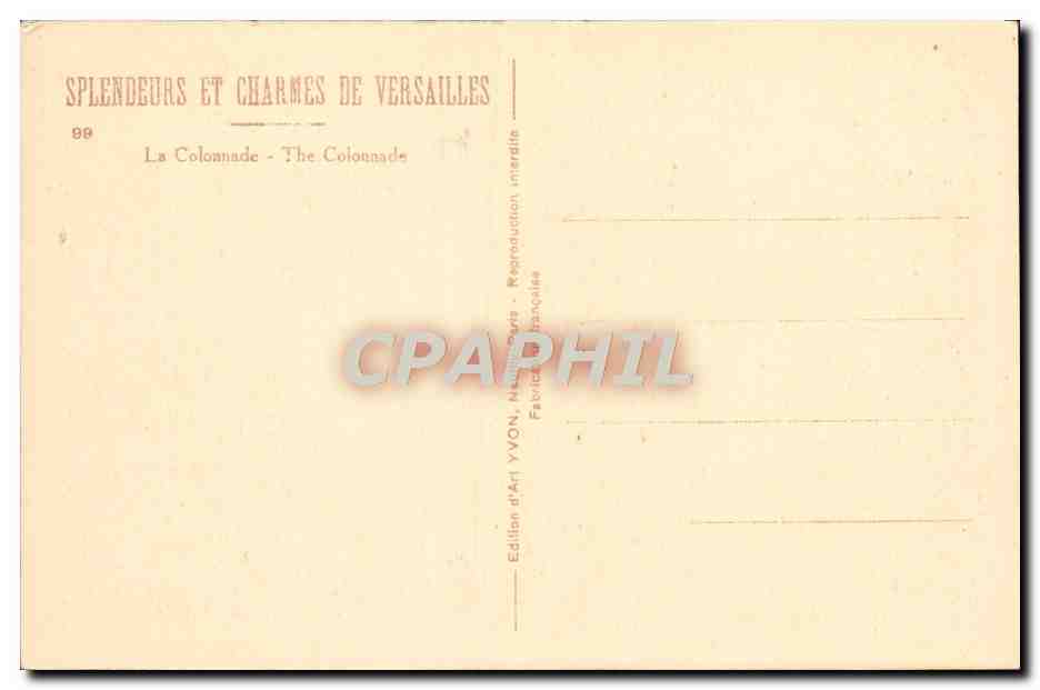 La Colonnade — Versailles — Édition d'Art YVON — Verso