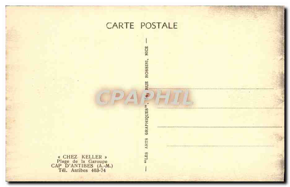 CPA Chez Keller Plage De La Garoupe Cap D'Antibes Bateaux  — Rückseite
