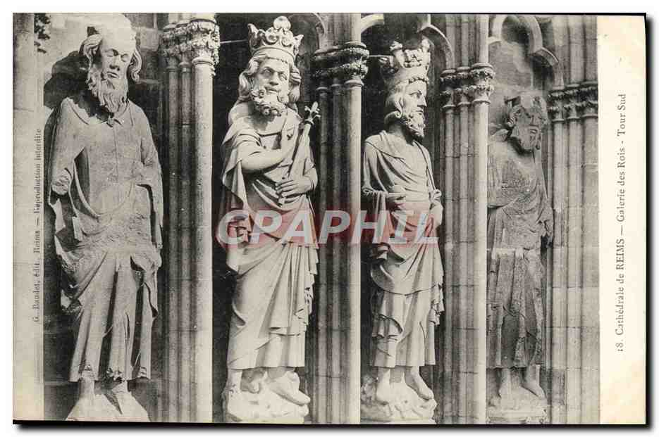 CPA Cathedrale De Reims Galerie Des Rois Tour Sud