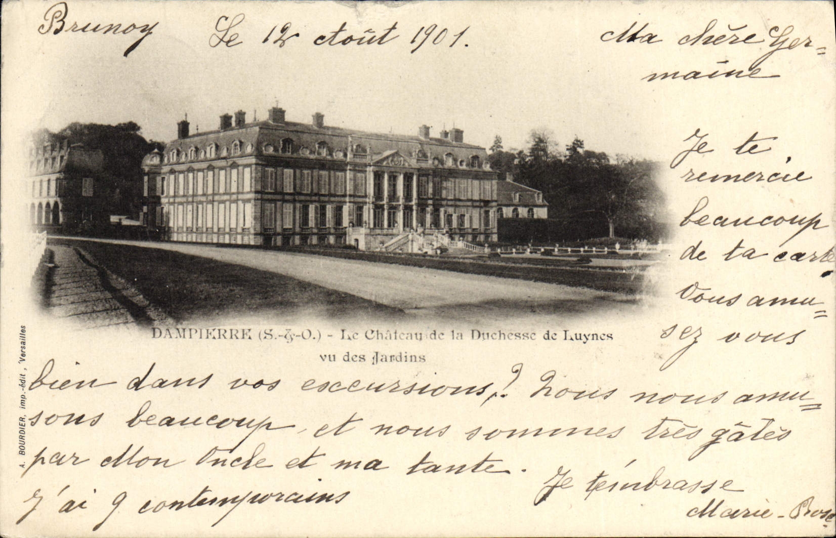 Dampierre (S.-G.-O.) — Le Château de la Duchesse de Luynes vu des jardins — A. Bourdier, Versailles