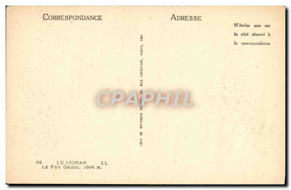 CPA Le Lioran Le Puy Griou — Rückseite