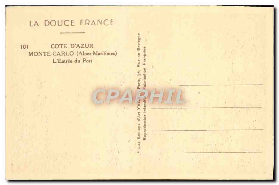 CPA Monte Carlo L'Entree Du Port — Rückseite