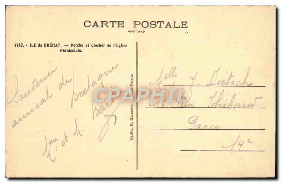CPA Ile De Brehat Porche et clocher de l'eglise paroissiale — Rückseite
