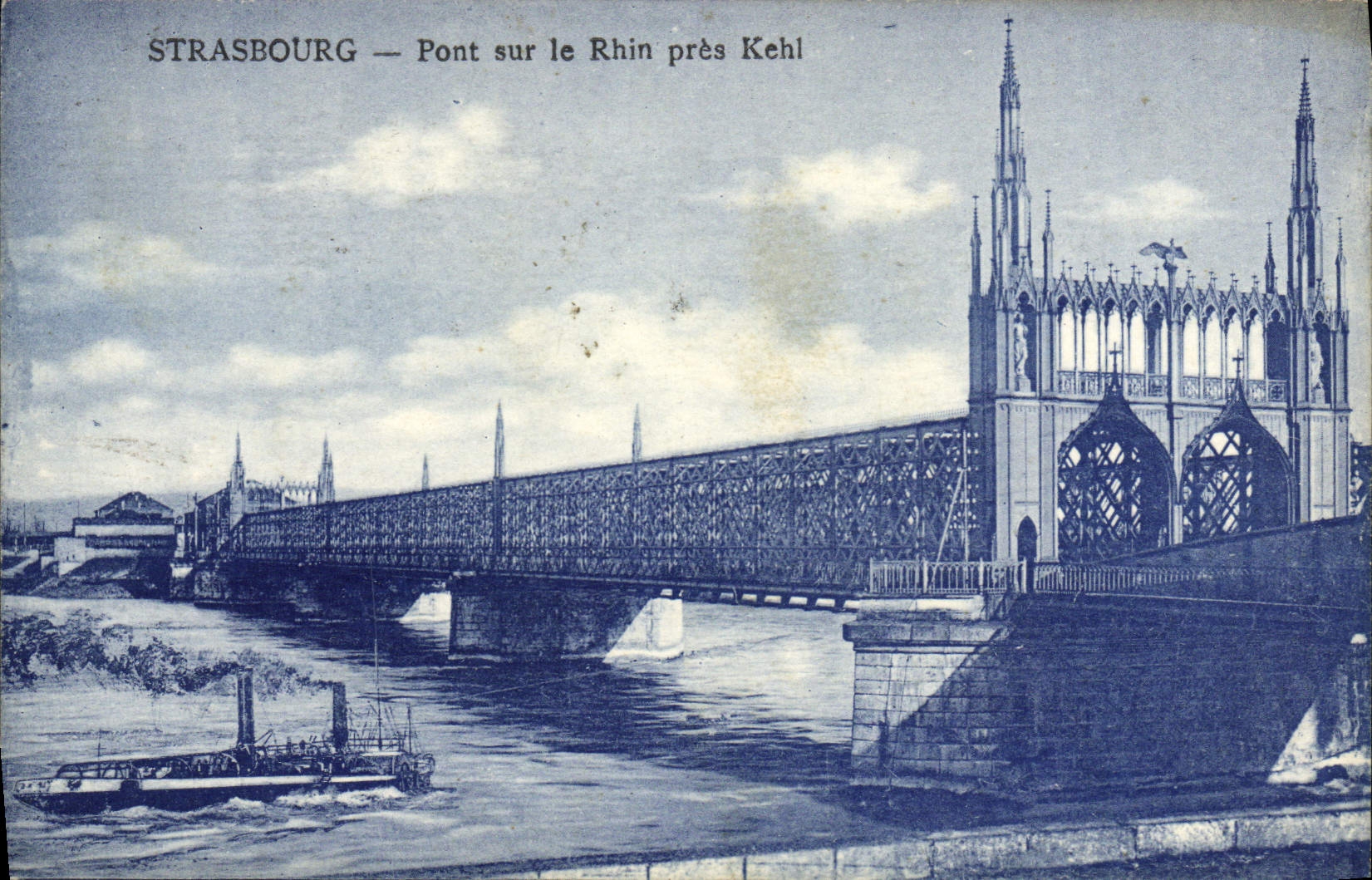 CPA Strasbourg Pont Sur Le Rhin Pres Kehl Bateau
