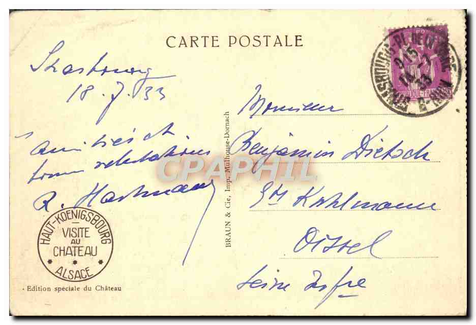 CPA Orschwiller Vue Sur Haut Koenigsbourg  — Verso