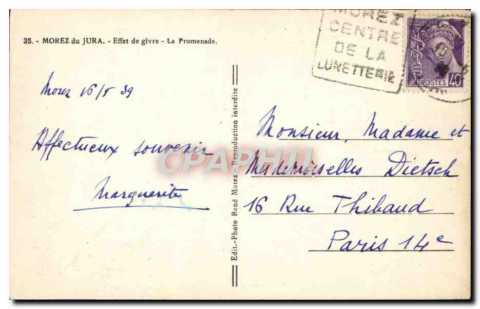 CPA Morez Du Jura Effet De Givre La Promenade — Rückseite