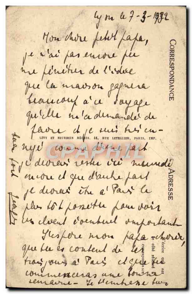 Lyon - Le Coteau de Fourvière et le Pont Wilson (Chalumeau, Ingénieur) - LL. — Verso