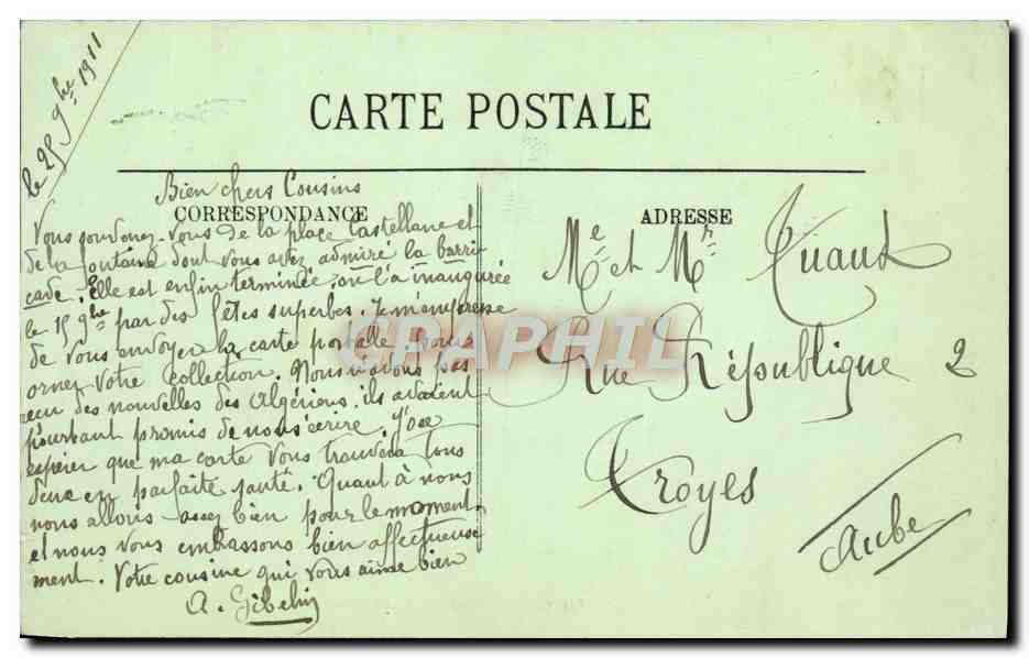 Marseille — Place Castellane et Nouvelle Fontaine Cantini — LL. n°303 — Verso