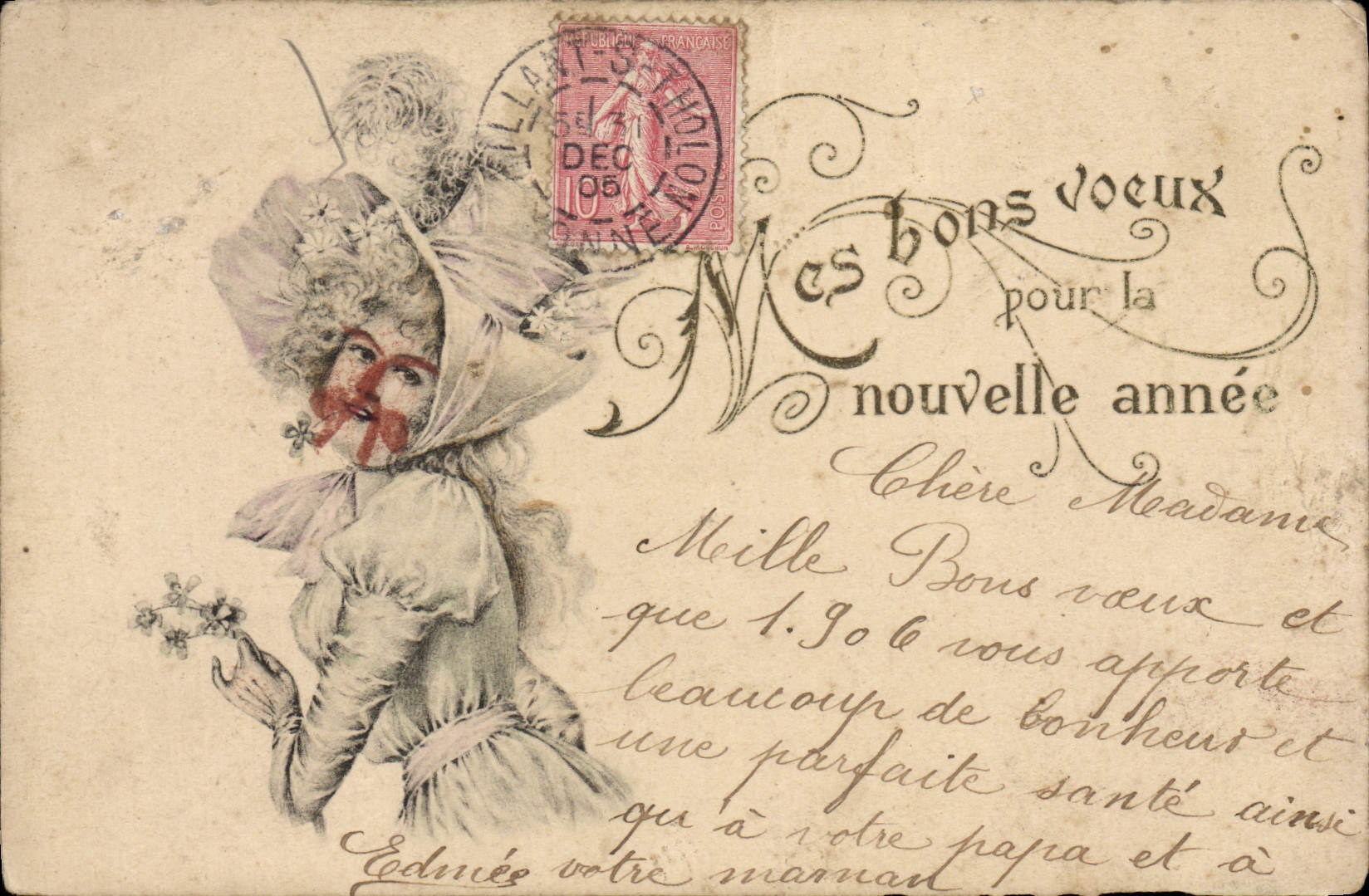 CPA Mes Bons Voeux Femme