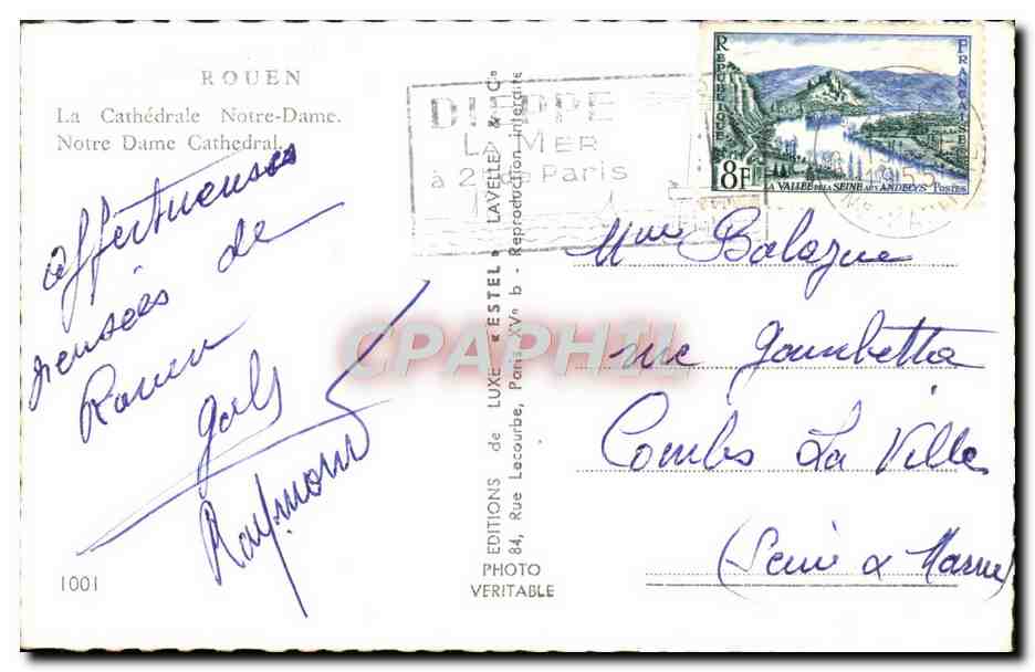 CPM Rouen La Cathedrale Notre Dame — Verso