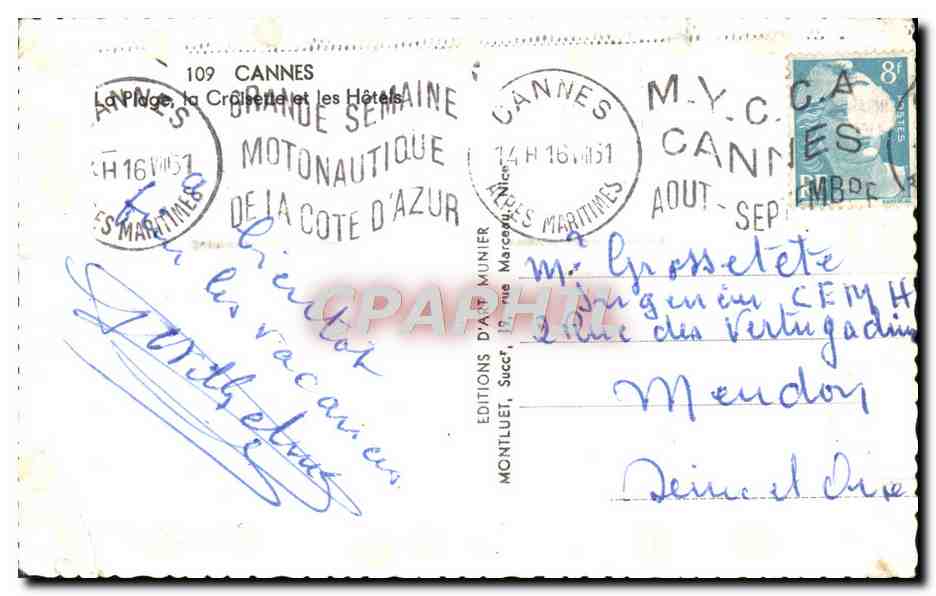 CPM Cannes La Plage La Croisetle Et Les Hotels — Verso