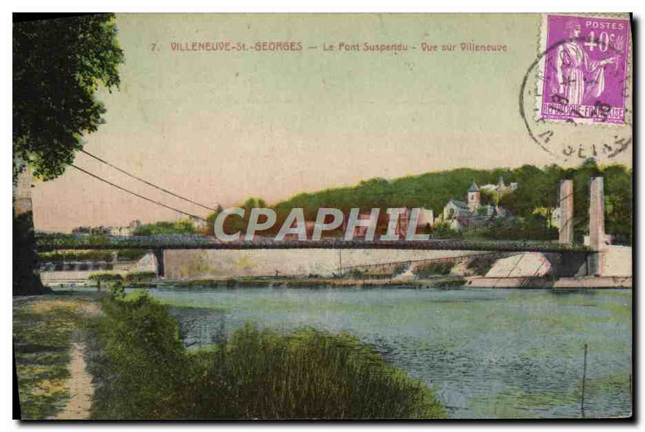 CPA Villeneuve St Georges Le Pont Suspendu Vue Sur Villeneuve