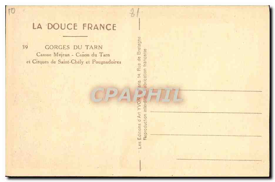 Gorges du Tarn — Causses Méjean, Cañon du Tarn et Cirques de Saint-Chély et Pougnadoires — Éditions d'Art Yvon, Paris — Reverso
