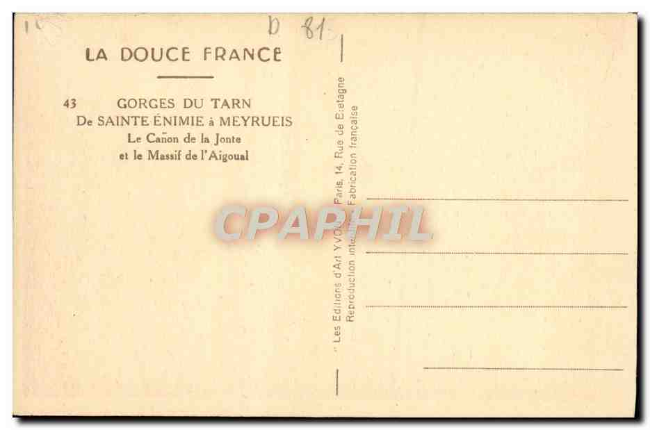 Gorges du Tarn — Sainte-Enimie à Meyrueis — Les Éditions d'Art Yvonne de Etagne — Verso