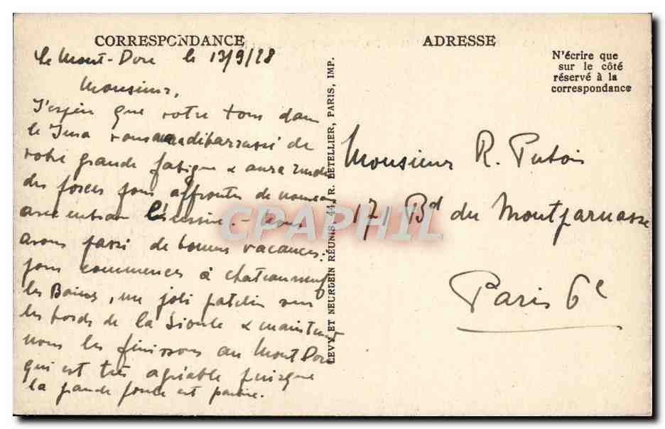CPA Le Mont Dore Le Route Et Le Puy Du Sancy — Verso