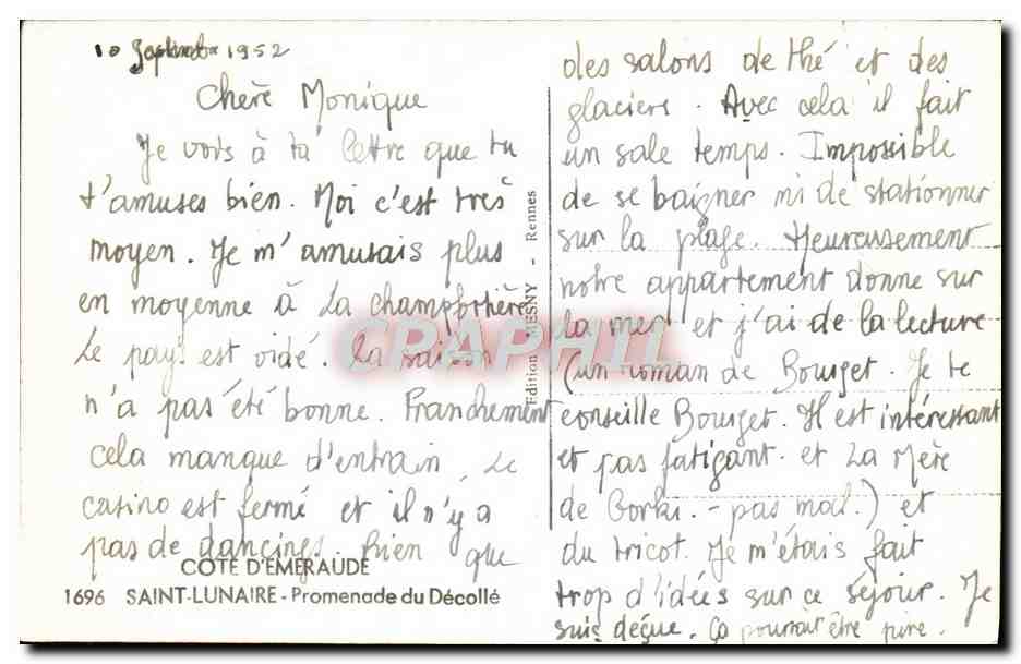 CPM Saint Lunaire Promenade Du Decolle — Verso