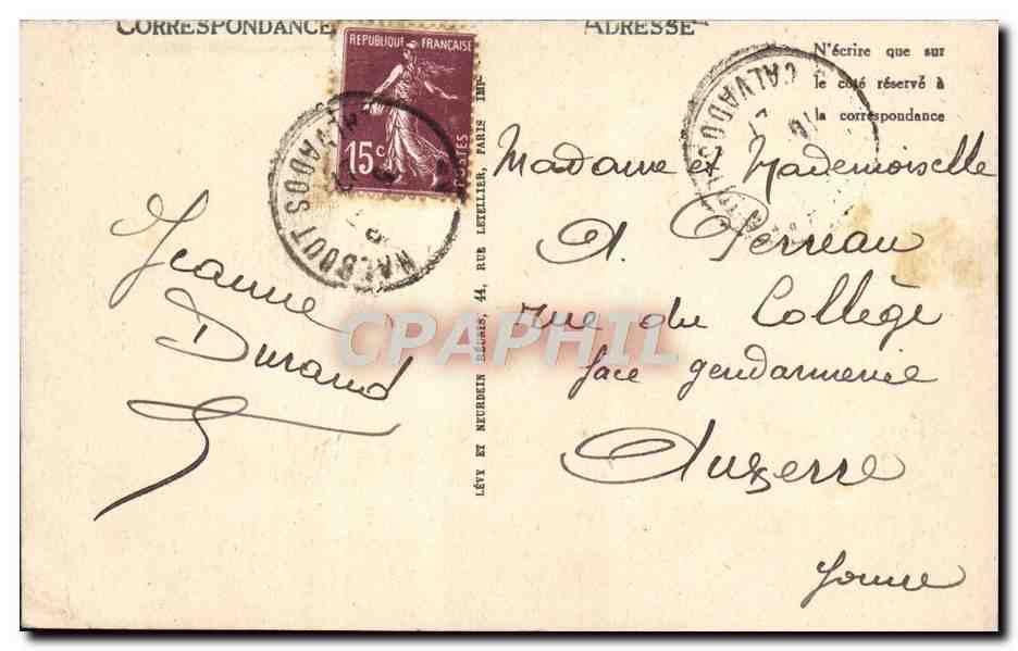CPA Caen Ancien Hotel De Than — Verso