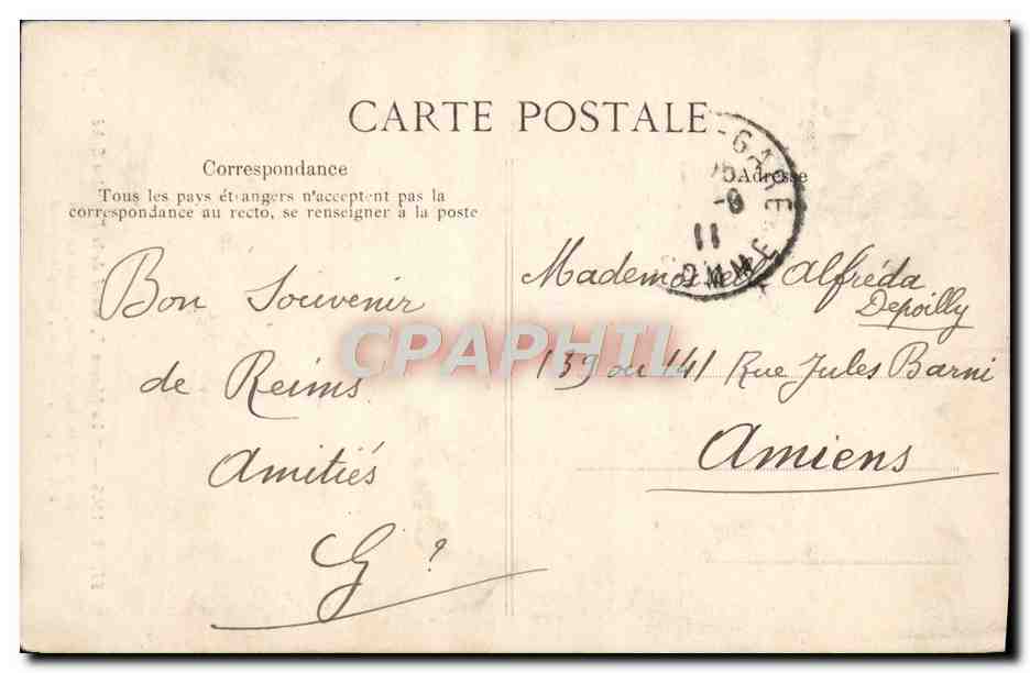 CPA Reims La Marne Motif de la fontaine Sube  — Rückseite